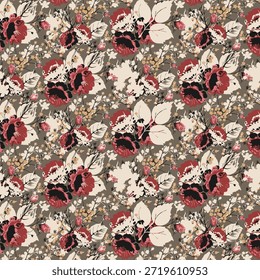 Patrón de flores sin costuras hecho de tela tradicional para la moda. Simple, adecuado para la impresión rotativa sobre un fondo oscuro. Diseño Básico de la tela del ilustrador de la fabricación 