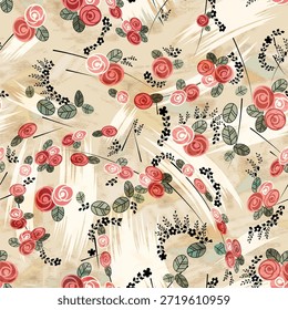 Patrón de flores sin costuras hecho de tela tradicional para la moda. Simple, adecuado para la impresión rotativa sobre un fondo oscuro. Diseño Básico de la tela del ilustrador de la fabricación 