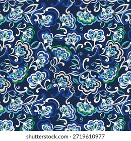 Patrón de flores sin costuras hecho de tela tradicional para la moda. Simple, adecuado para la impresión rotativa sobre un fondo oscuro. Diseño Básico de la tela del ilustrador de la fabricación 
