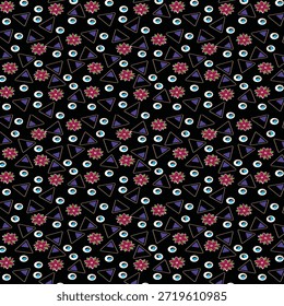 Patrón de flores sin costuras hecho de tela tradicional para la moda. Simple, adecuado para la impresión rotativa sobre un fondo oscuro. Diseño Básico de la tela del ilustrador de la fabricación 