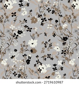 Patrón de flores sin costuras hecho de tela tradicional para la moda. Simple, adecuado para la impresión rotativa sobre un fondo oscuro. Diseño Básico de la tela del ilustrador de la fabricación 