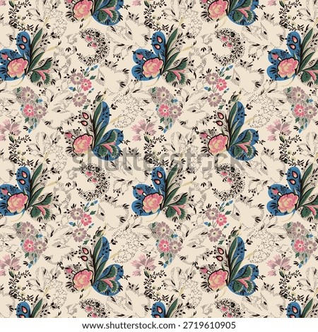 Seamless frlower pattern made from traditional fabric for fashion. Simple, suitable for rotary printing on a dark background. Basic Manufacture illustrator fabric design 