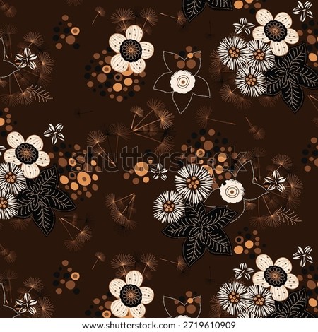 Seamless frlower pattern made from traditional fabric for fashion. Simple, suitable for rotary printing on a dark background. Basic Manufacture illustrator fabric design 