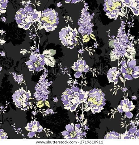 Seamless frlower pattern made from traditional fabric for fashion. Simple, suitable for rotary printing on a dark background. Basic Manufacture illustrator fabric design 