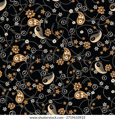 Seamless frlower pattern made from traditional fabric for fashion. Simple, suitable for rotary printing on a dark background. Basic Manufacture illustrator fabric design 