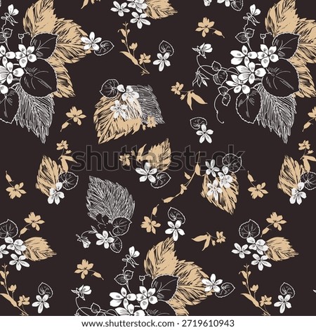 Seamless frlower pattern made from traditional fabric for fashion. Simple, suitable for rotary printing on a dark background. Basic Manufacture illustrator fabric design 