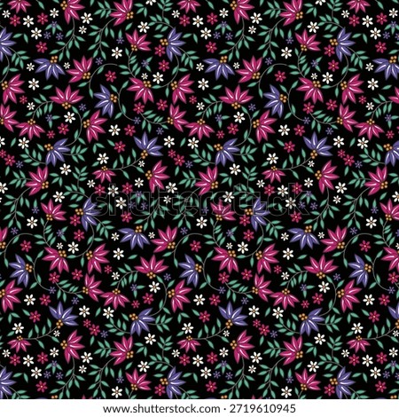 Seamless frlower pattern made from traditional fabric for fashion. Simple, suitable for rotary printing on a dark background. Basic Manufacture illustrator fabric design 