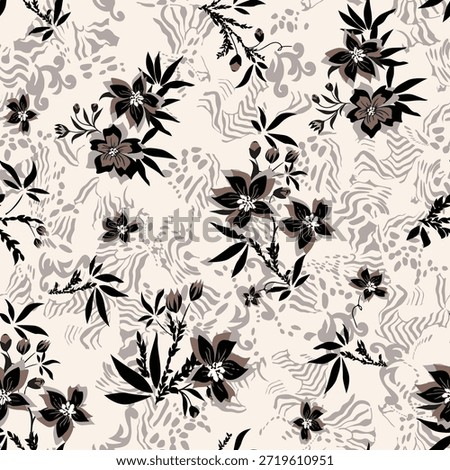 Seamless frlower pattern made from traditional fabric for fashion. Simple, suitable for rotary printing on a dark background. Basic Manufacture illustrator fabric design 