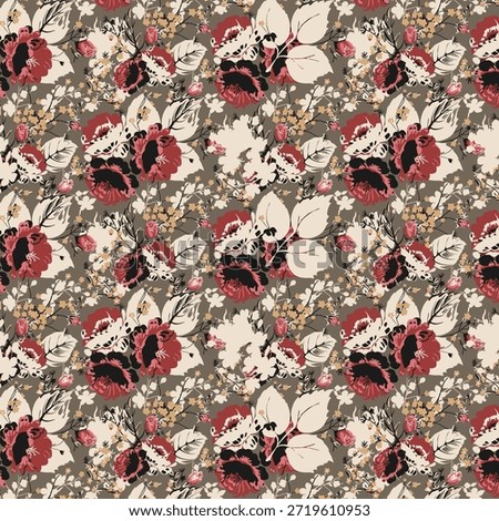 Seamless frlower pattern made from traditional fabric for fashion. Simple, suitable for rotary printing on a dark background. Basic Manufacture illustrator fabric design 