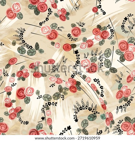 Seamless frlower pattern made from traditional fabric for fashion. Simple, suitable for rotary printing on a dark background. Basic Manufacture illustrator fabric design 