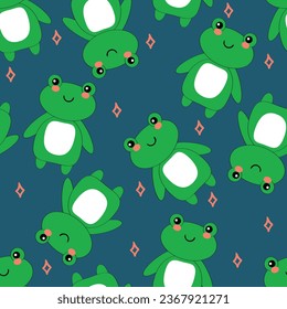 Seamless frog pattern for fabric prints, textiles, gift wrapping paper. colorful vector for children, flat style