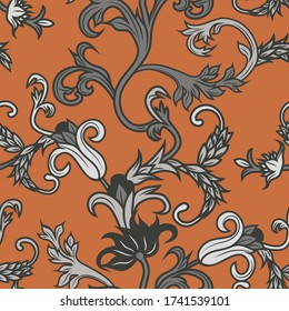 

Seamless frolar pattern with baroque elements. Vector vintage illustration. Victorian, baroque, renaissance style. 


