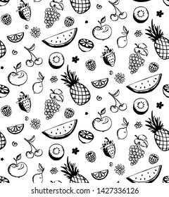 Seamless fruit background. Hand drawn vector illustration.