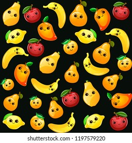 Seamless fruit background. Various Funny Cartoon Fruits. Colorful vector seamless fruit pattern