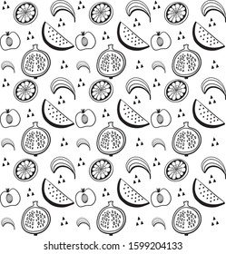 Seamless fruit black and white pattern