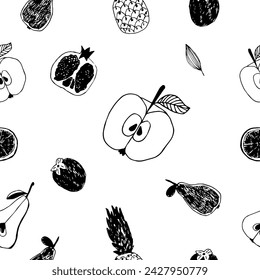 Patrón de doodle de fruta sin costura Estampados de fruta jugosa,