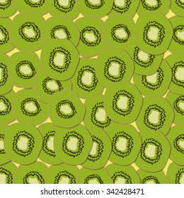 Seamless fruit food background made of slices of kiwi, vector illustration.