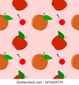seamless fruit have orange cherry and red apple on pink background