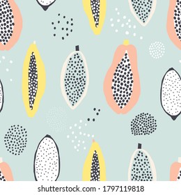 Seamless fruit pattern. Abstract papaya background. Vector texture great for fabric and textile, wallpapers, wrapping, backgrounds.. Vector illustration.