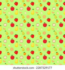 Seamless fruit pattern with apple, pear, orange, strawberry