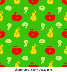 Seamless fruit pattern apple and pear, flat design. Vector. Best for postcards, textiles, web page backgrounds, pattern fills