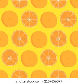 Seamless fruit pattern for background. Hand drawn oranges on a light background. Vector illustration.