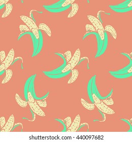 Seamless fruit pattern with banana. Hand drawn vector illustration in sketch style.