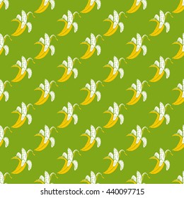 Seamless fruit pattern with banana. Hand drawn vector illustration in sketch style.