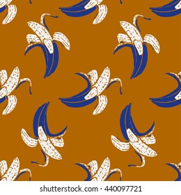 Seamless fruit pattern with banana. Hand drawn vector illustration in sketch style.