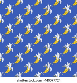 Seamless fruit pattern with banana. Hand drawn vector illustration in sketch style.