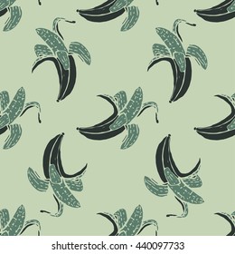 Seamless fruit pattern with banana. Hand drawn vector illustration in sketch style.