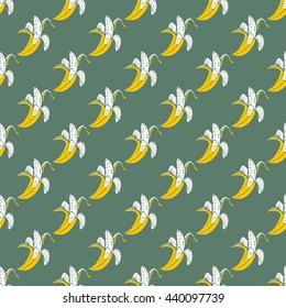 Seamless fruit pattern with banana. Hand drawn vector illustration in sketch style.