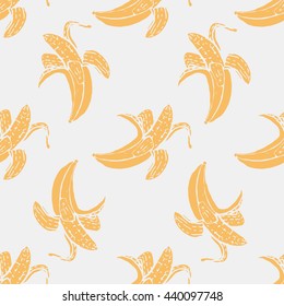 Seamless fruit pattern with banana. Hand drawn vector illustration in sketch style.