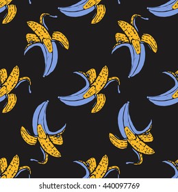 Seamless fruit pattern with banana. Hand drawn vector illustration in sketch style.