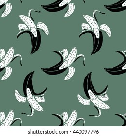 Seamless fruit pattern with banana. Hand drawn vector illustration in sketch style.
