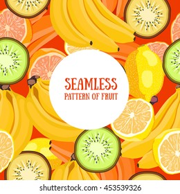 Seamless fruit pattern banana kiwi lemon. vector illustration