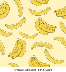 Seamless fruit pattern with bananas. Yellow summer background