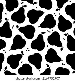Seamless fruit pattern. Black pears and bone. White background. vector texture. fashionable print for textiles and wallpaper.