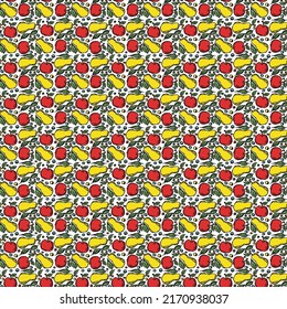 Seamless fruit pattern. Colored apple and pear background. Doodle vector illustration with fruits