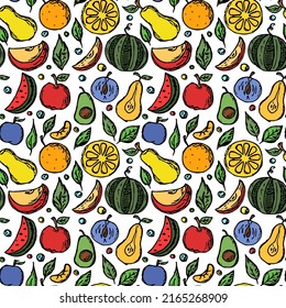 Seamless fruit pattern Colored doodle background with fruit icons Fruit background