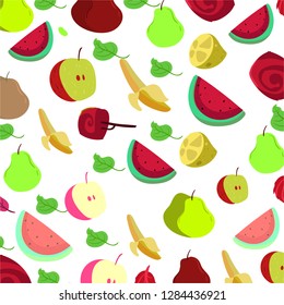 Seamless fruit pattern with Colorful hand drawn tropical fruits seamless pattern on white background.