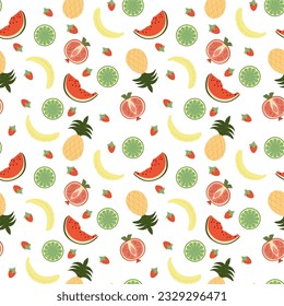 Seamless fruit pattern. Colorful pattern of refreshing fruits and berries. Vector illustration
