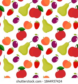 Seamless fruit pattern with colorful summer design. Vector background in a cartoon styl