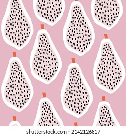 Seamless fruit pattern with creative papaya. Abstract pinksummer fruit background. Great for fabric, textile, apparel. Vector illustration