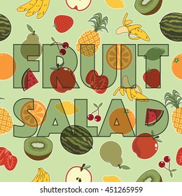 seamless fruit pattern decoration on green background with text
