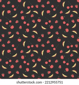 Seamless fruit pattern. doodle background with fruit icons. Fruit background