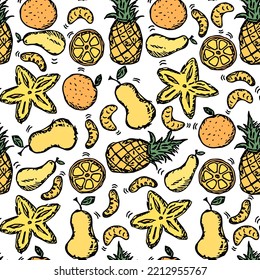 Seamless fruit pattern. doodle background with fruit icons. Fruit background