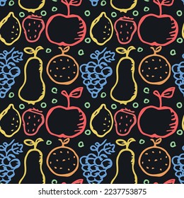 Seamless fruit pattern. doodle background with fruit icons. Fruit background