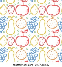 Seamless fruit pattern. doodle background with fruit icons. Fruit background