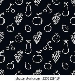 Seamless fruit pattern. doodle background with fruit icons. Fruit background